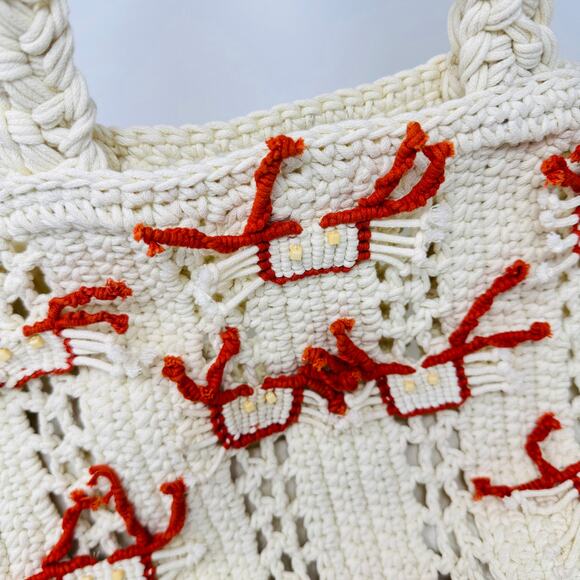 Viral Crochet Crab Bag Cream 100% Cotton Knit Tote Purse Made in India - Picture 3 of 9